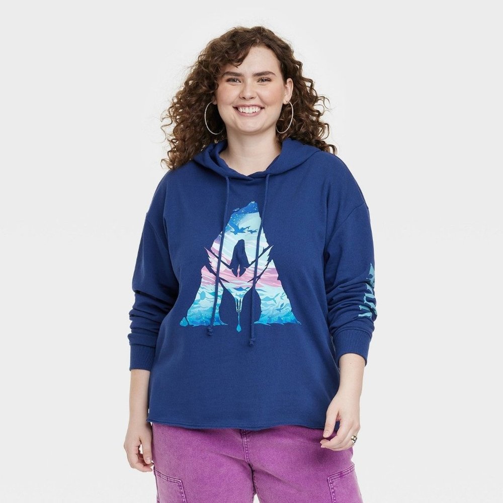 Women's Plus Size Avatar Graphic Hoodie Blue 1X
